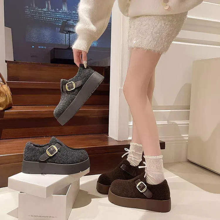 8508加绒保暖毛毡勃肯鞋5cm冬季新款厚底增高全包一脚蹬暖棉鞋E6