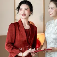 满庭芳华【首批8.5折】妈妈婚宴红色礼服减龄整套轻奢小众高端
