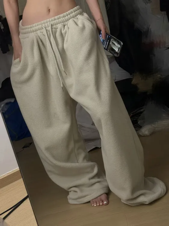 XYSF极简   百搭秋冬双面颗粒松糕绒直筒束脚休闲裤 