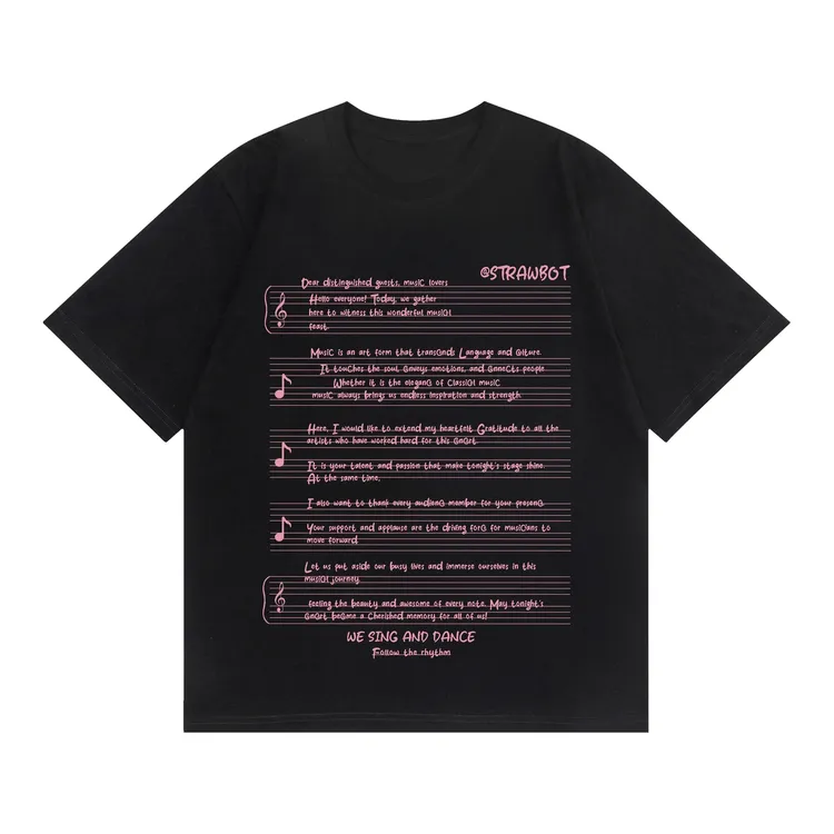 节奏音符美式风宽松圆领短袖T恤ins复古情侣