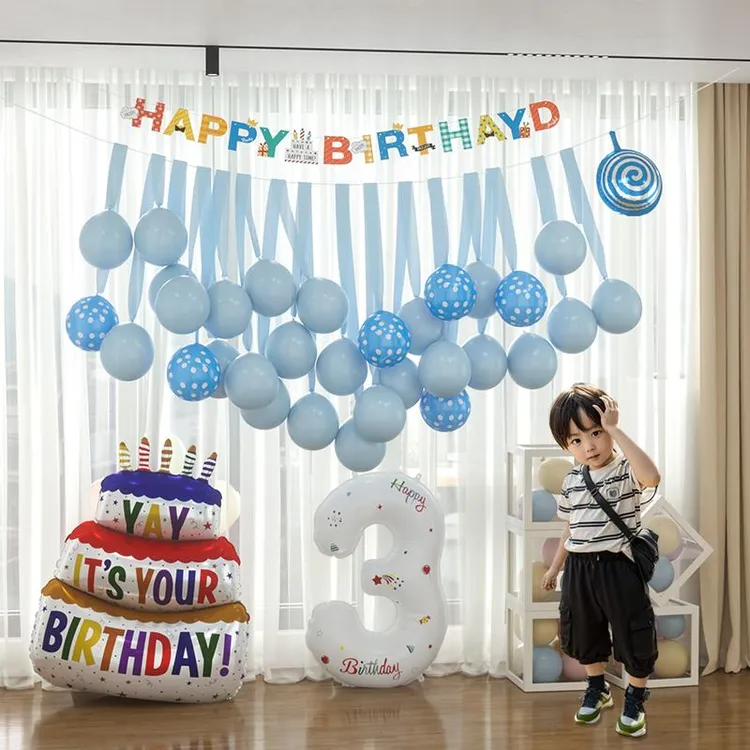 男孩宝宝儿童1周岁生日装饰场景布置两2岁三3岁4四5岁6数字气球女