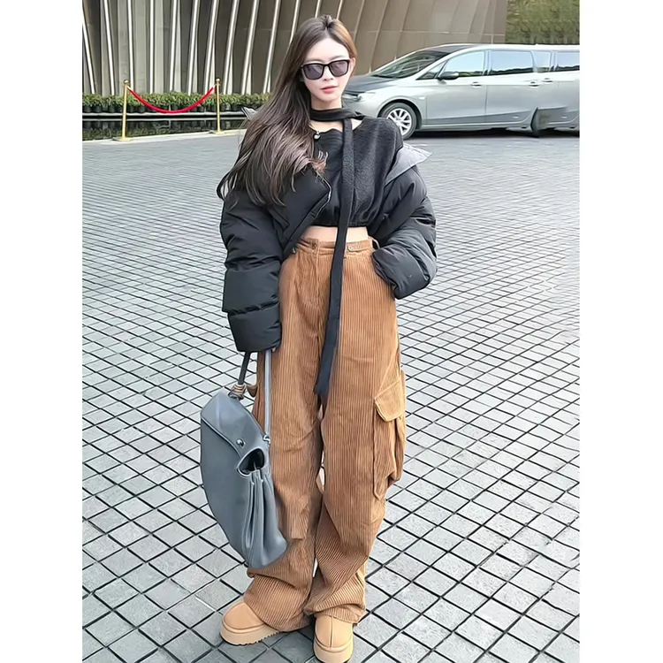 MARIE.COCO美式复古灯芯绒裤2025冬季新款高腰显瘦设计感休闲长裤