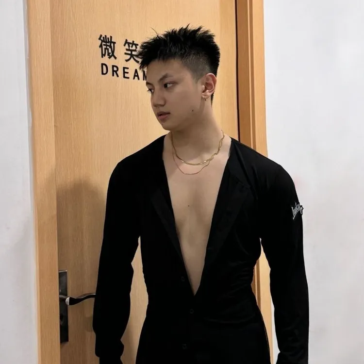 男士拉丁舞服国标舞立领练功上衣日常教课适用LUCKY042
