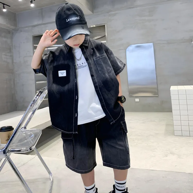 童装男童夏装套装2025新款中大童短袖夏款儿童夏季休闲男孩牛仔潮