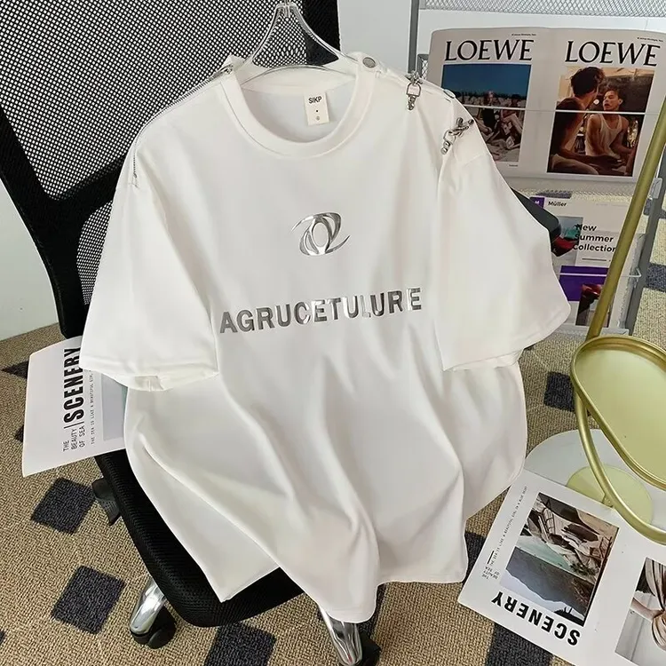 小众解构金属设计感t恤男潮牌高级感链高街美式半袖衫