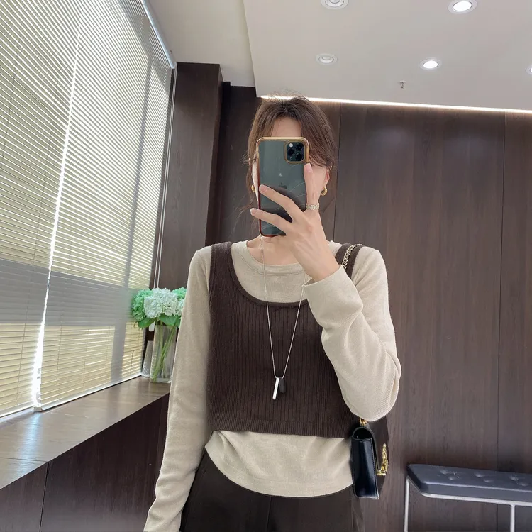 IMFLY金小金自制女装 针织衫DYW9625早秋假两件学院风撞色上衣