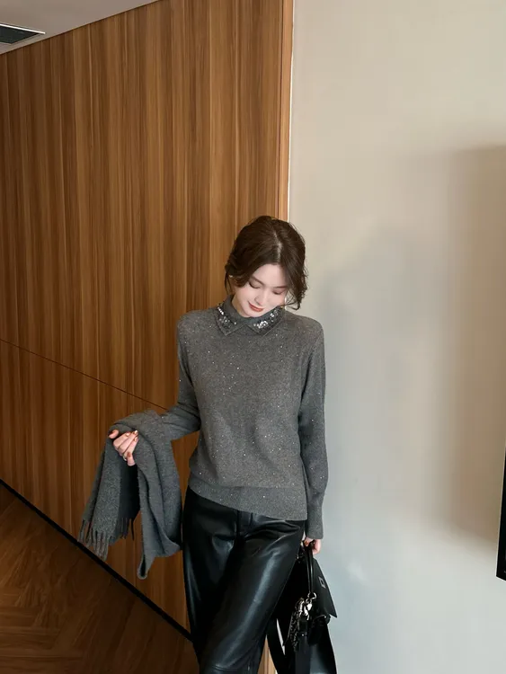 R123610W【绵羊毛+山羊绒】秋冬季轻奢时尚毛针织衫气质款打底修身