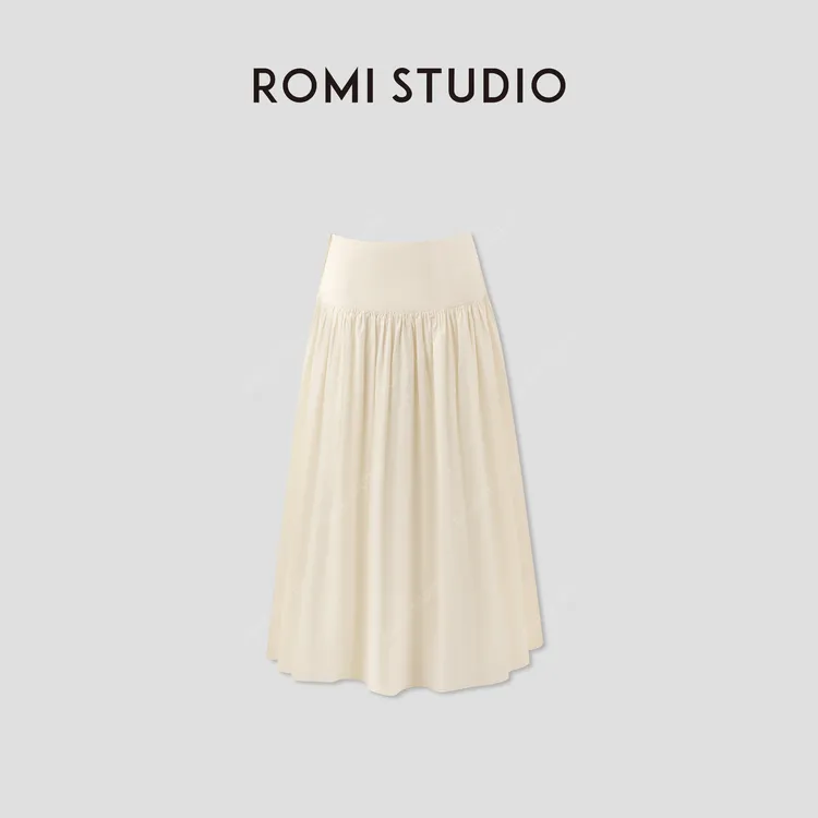ROMI STUDIO“舒适优雅”轻薄干爽纯棉高腰捏褶半身裙 RWCRX64039