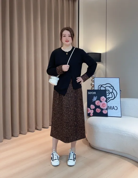 大码女装早春韩系穿搭套装2025新款胖MM显瘦针织衫配裙子两件套女