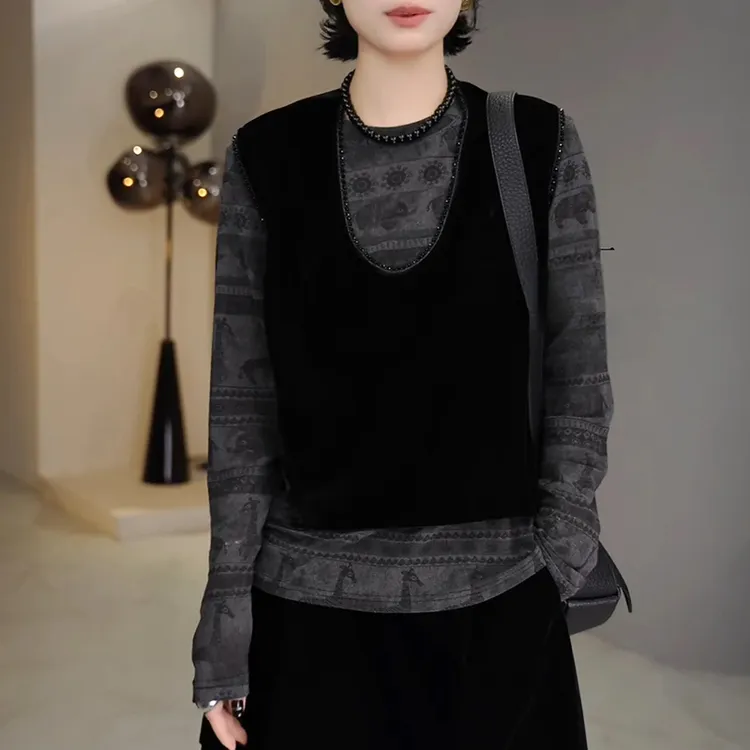 小个子穿搭一整套2025新款秋季女无袖针织马甲搭配打底T恤两件套