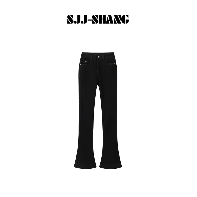 SJJ-SHANG【幂幂牛仔】重工水洗复古微喇马蹄牛仔裤q136437p