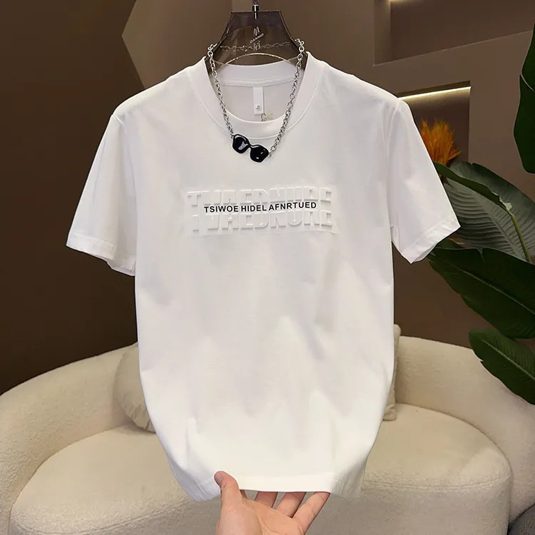 2025男士潮流钢印休闲T恤夏季新款宽松圆领时尚百搭打底体恤衫潮t