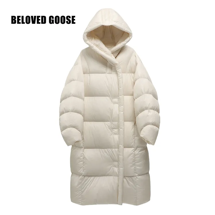 【90鹅绒服】高端过膝大被子连帽飘带鹅绒羽绒服9001