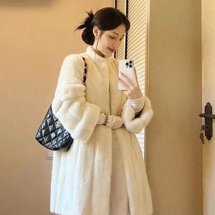 人造皮草 富家千金仿水貂毛皮草毛毛外套女秋冬高级感中长款皮毛