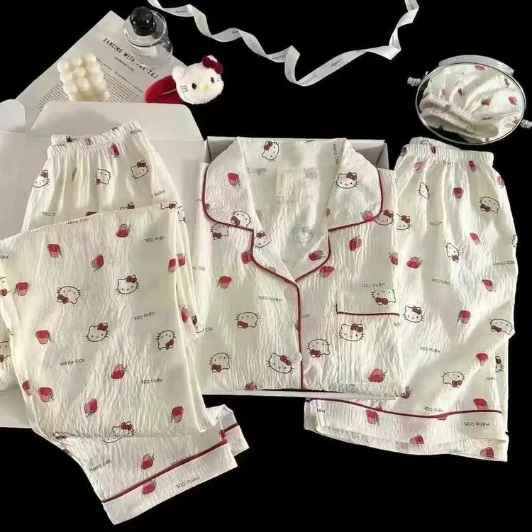 罗云棉春夏新款三件套家居服