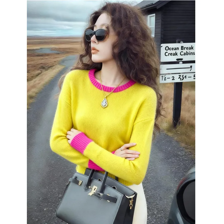 2025冬季新款独特漂亮减龄洋气撞色设计感小众长袖毛衣显瘦针织衫
