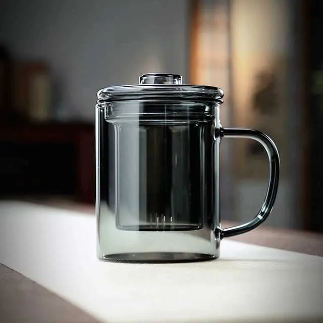 全度高硼硅玻璃杯办公室茶水分离杯子家用杯子男女个人专用泡茶杯