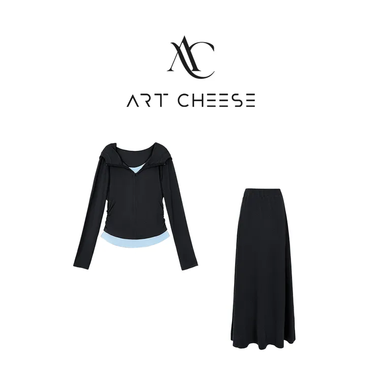 【芝士Cheese】慵懒早晨  极简休闲INS时尚秋假两件上衣+半裙两件套