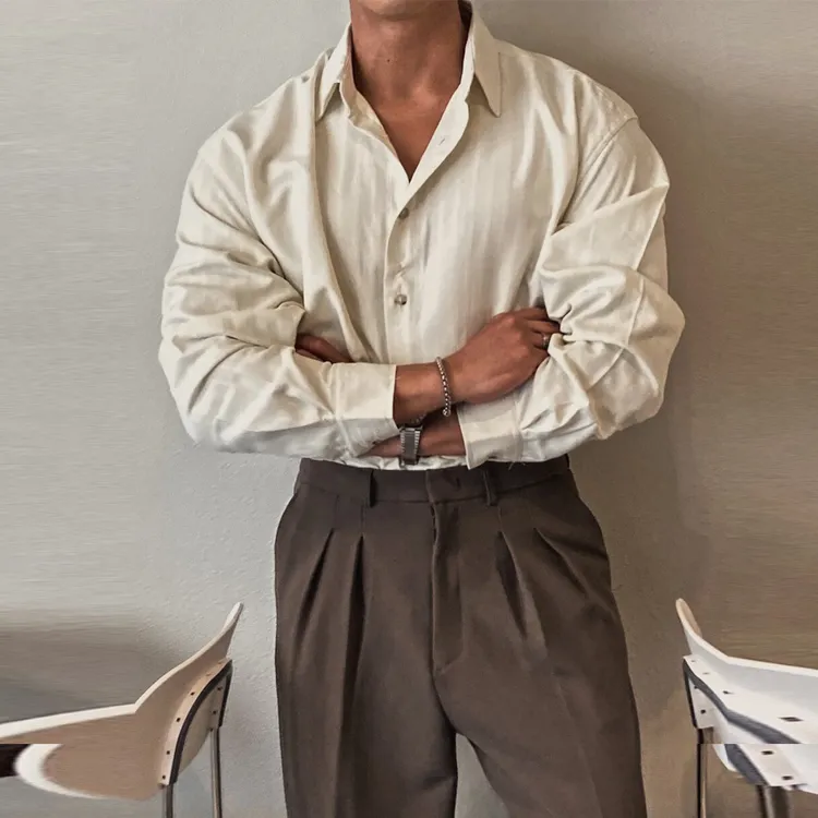 SSUMENAM「轻奢 纹理感」垂感衬衫长袖男秋季宽松免烫外套