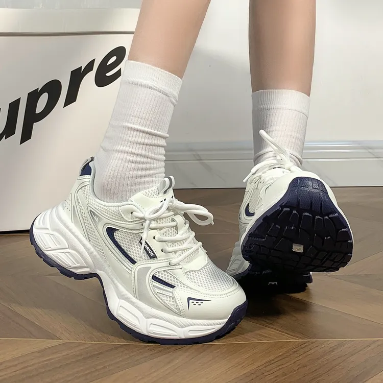 回力深蓝色运动鞋子女夏季2025新款厚底老爹鞋透气爆款跑步休闲鞋