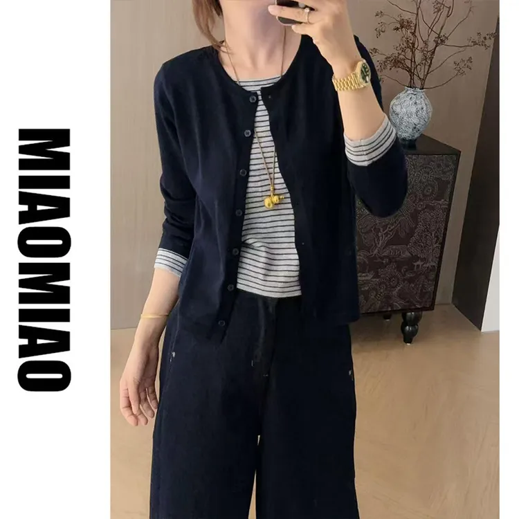 大码女装条纹拼接假两件上衣2025早秋新款胖mm显瘦长袖针织衫936Y
