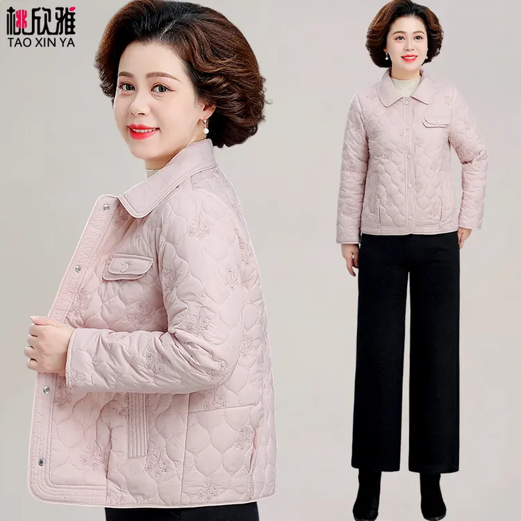 中年妈妈秋冬短款轻薄棉袄气质小棉衣中老年女春秋夹棉外套小个子
