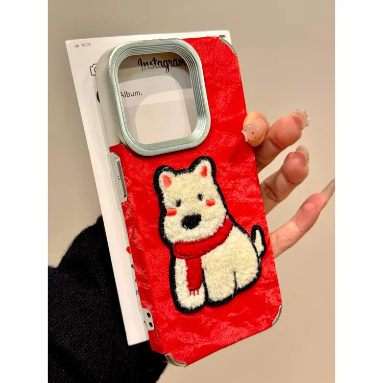 BANCA雪山纹刺绣可爱西高地适用iPhone16promax苹果15手机壳14/13