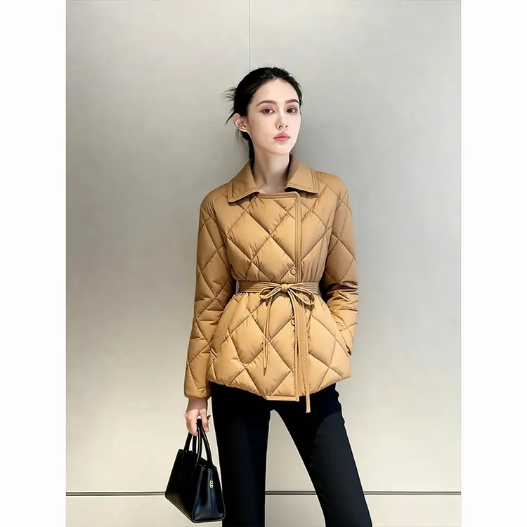 冬季棉服女款2025新款独特超好看高端时髦洋气收腰咖色夹棉外套女