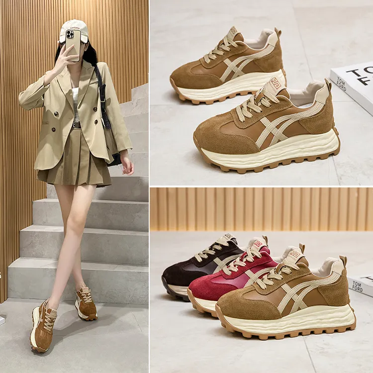 2025秋冬真皮厚底阿甘鞋学生运动鞋网红休闲女鞋百搭加绒内老爹鞋