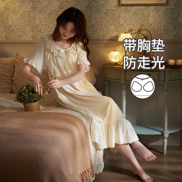 马克公主带胸垫睡裙女夏季针织棉公主风睡衣家居睡裙长款2025新款