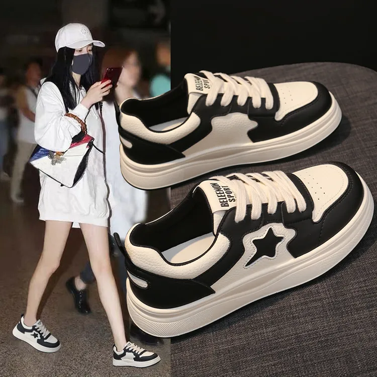 3.5cm星星板鞋女2025秋冬季新款学生运动休闲鞋百搭厚底小白鞋