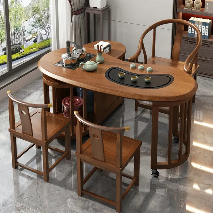 HALODN/哈骆顿实木茶桌茶台阳台可移动旋转茶桌椅组合功夫泡茶几