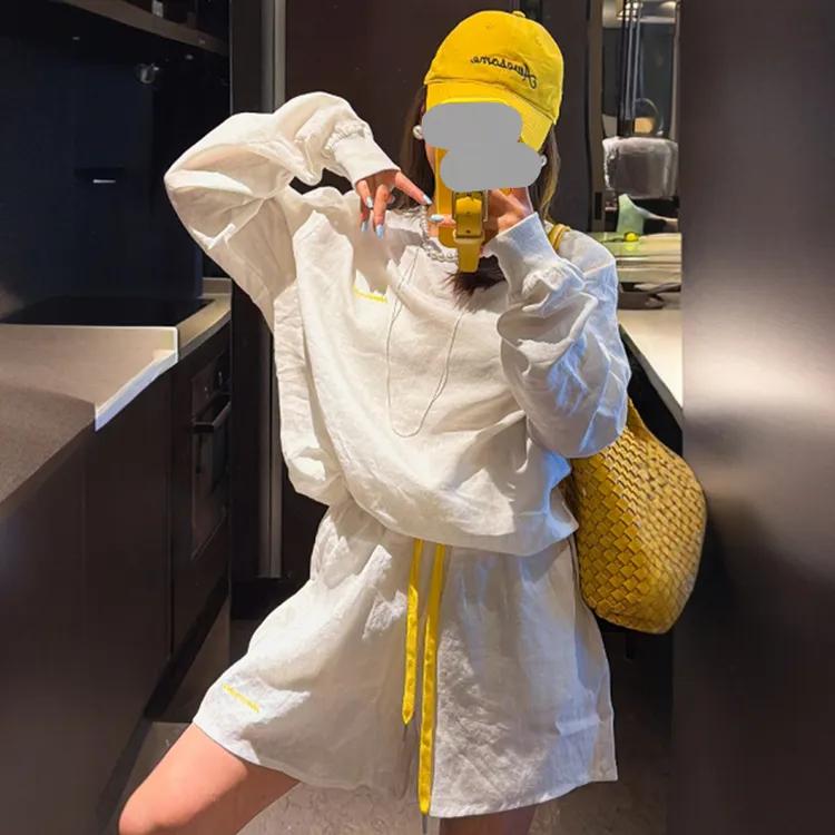 夏季慵懒风休闲套装女薄款宽松防晒长袖t恤短裤两件套气质感女装