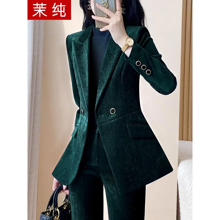 西装外套女2025新款墨绿色气质名媛高级感加厚丝绒西服工作服洋气