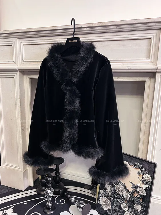 【卢浮夜宴】贵气感秋冬加厚丝绒修身显瘦气质高雅外套11161#