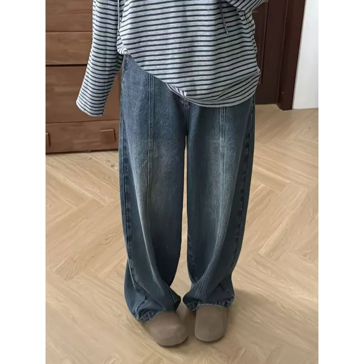 晶咕佳佳【入秋必穿】两个版本后腰松紧立体水洗牛仔裤遮肉高腰复古