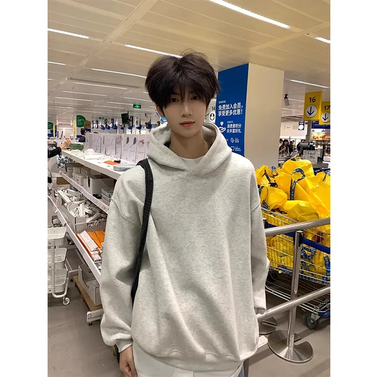 cleanfit白灰色重磅连帽卫衣男春秋季美式复古高级感痞帅休闲上衣
