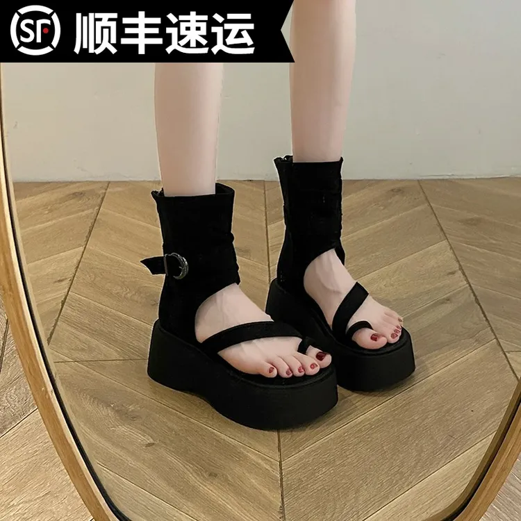 厚底显瘦增高罗马凉鞋夏季网红新款夹趾松糕凉鞋女款2025新款爆款