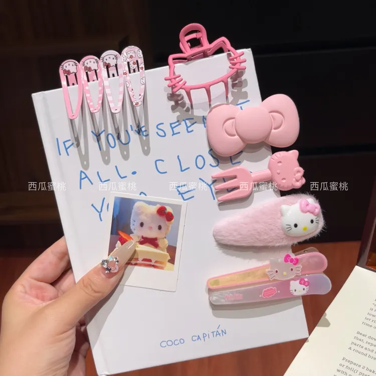 可爱日系KT凯蒂猫卡通发夹10件套后脑勺抓夹少女发饰头饰蝴蝶结