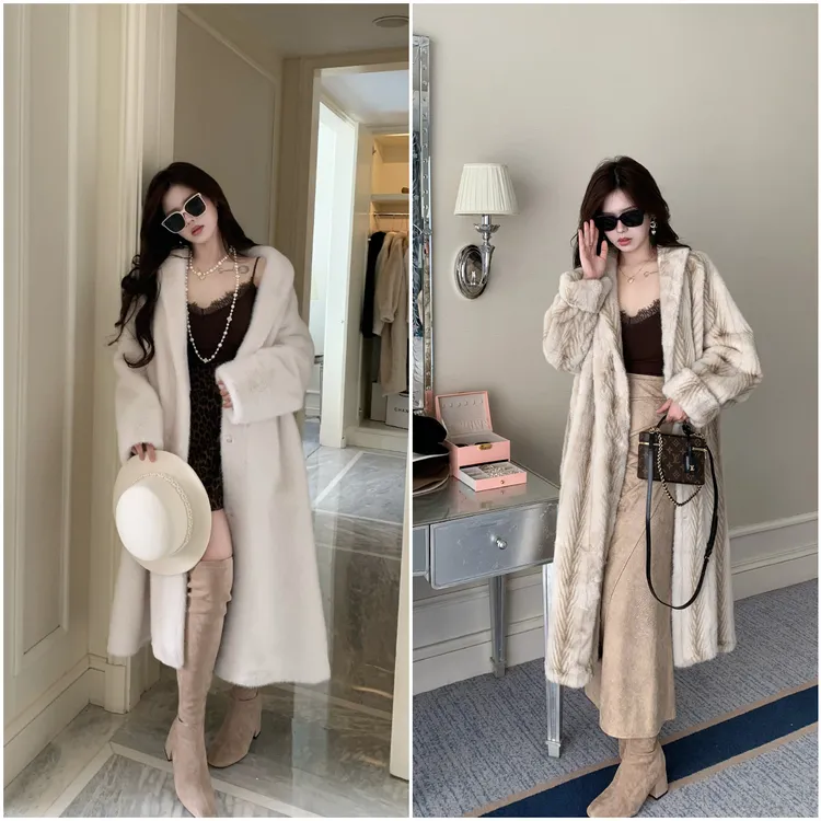 人造皮草 李潇洒【凯瑟琳の金叹】微胖冬高级金十字仿兔毛保暖长大衣