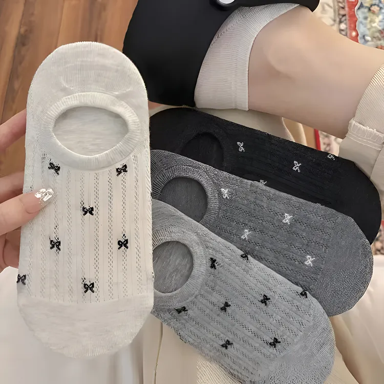 5双装蝴蝶结ins风女士袜子船袜浅口夏季薄款防滑不掉跟隐形透气ZX