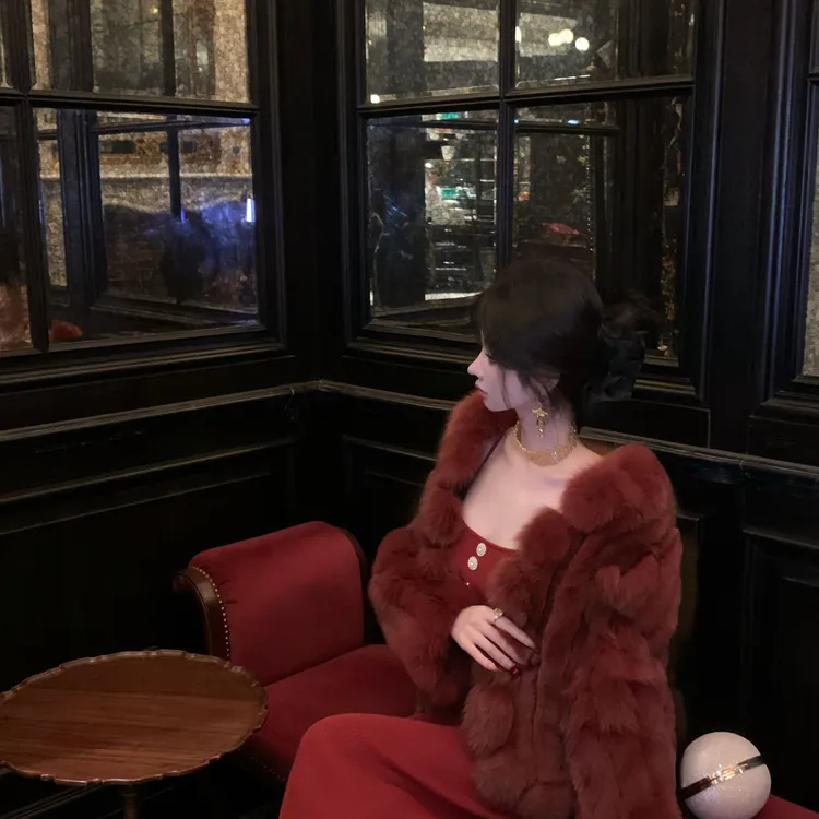 【雅乔定制】红酒梦露 菠萝纹皇冠级狐狸毛皮草外套DYJJ-24100581