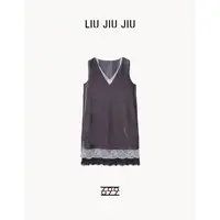 LIUJIUJIU 法式蕾丝拼接设计感V领背心气质显瘦连衣裙LYQ4760L