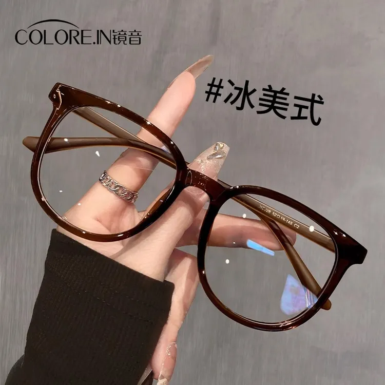 colorein超轻眼镜女可配度数近视冷茶色素颜大框显脸小方圆脸平光