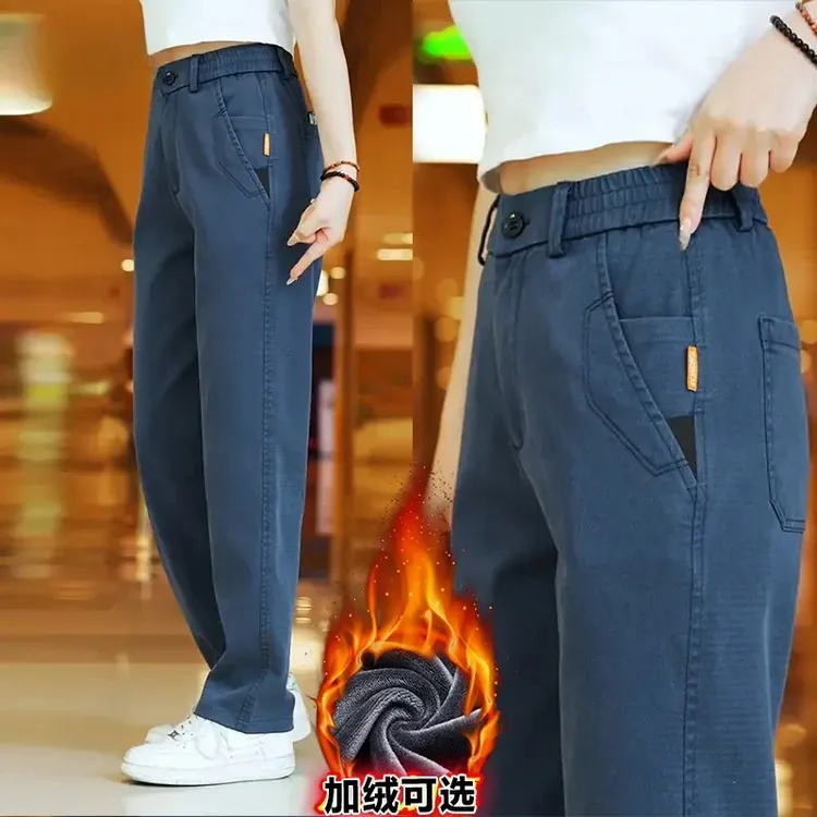 25秋冬新款加绒加厚休闲裤男士时尚潮流多口袋宽松直筒弹力长裤子