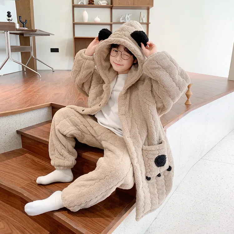 男童珊瑚绒睡衣秋冬款2025新款儿童冬季大童法兰绒加绒加厚家居服