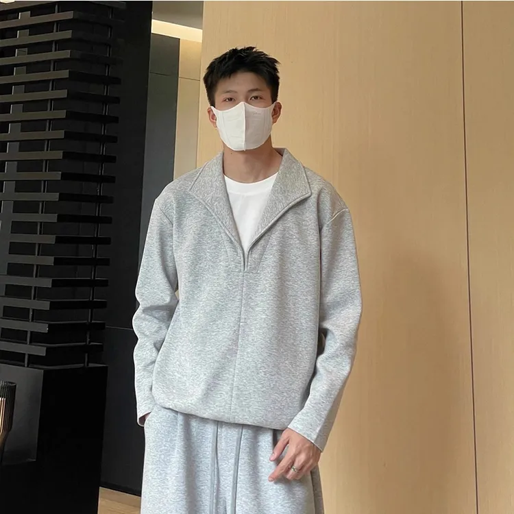 高级感假两件翻领卫衣男简约设计感休闲长袖秋季情侣款套头打底衫