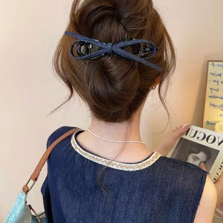 复古牛仔流行蝴蝶结扭扭夹发夹头饰女新款一字配饰抓夹夹橘子发饰