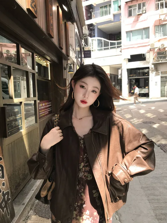 EIA一尧【马德里秋】韩系休闲复古宽松皮衣外套日常百搭ins风夹克秋