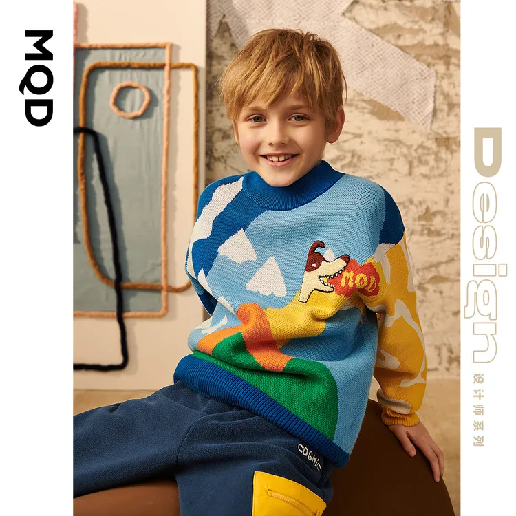 MQD童装男童半高领毛衣冬季新款儿童满版毛衣9444X0702